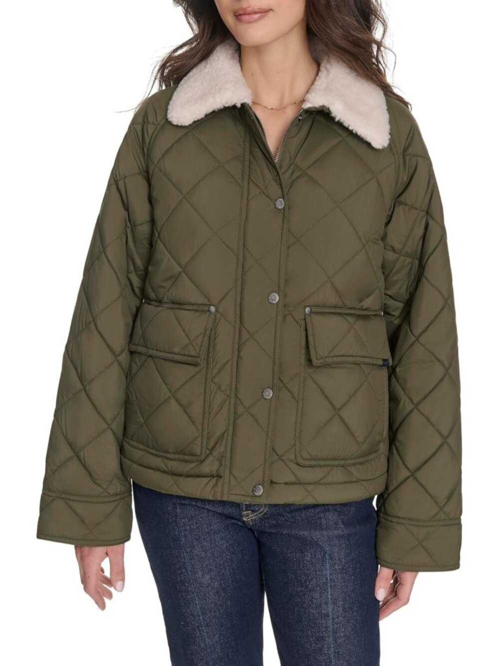 Stylish Women's Diamond Quilted Jacket with Cozy Sherpa Collar - Perfect for